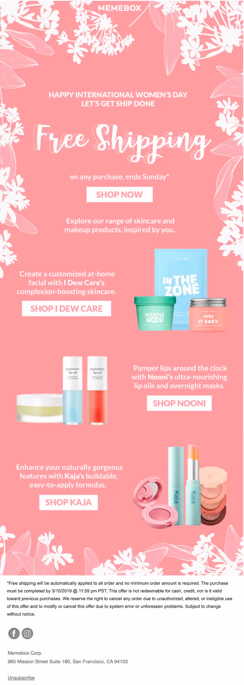 Memebox International Women's Day email example