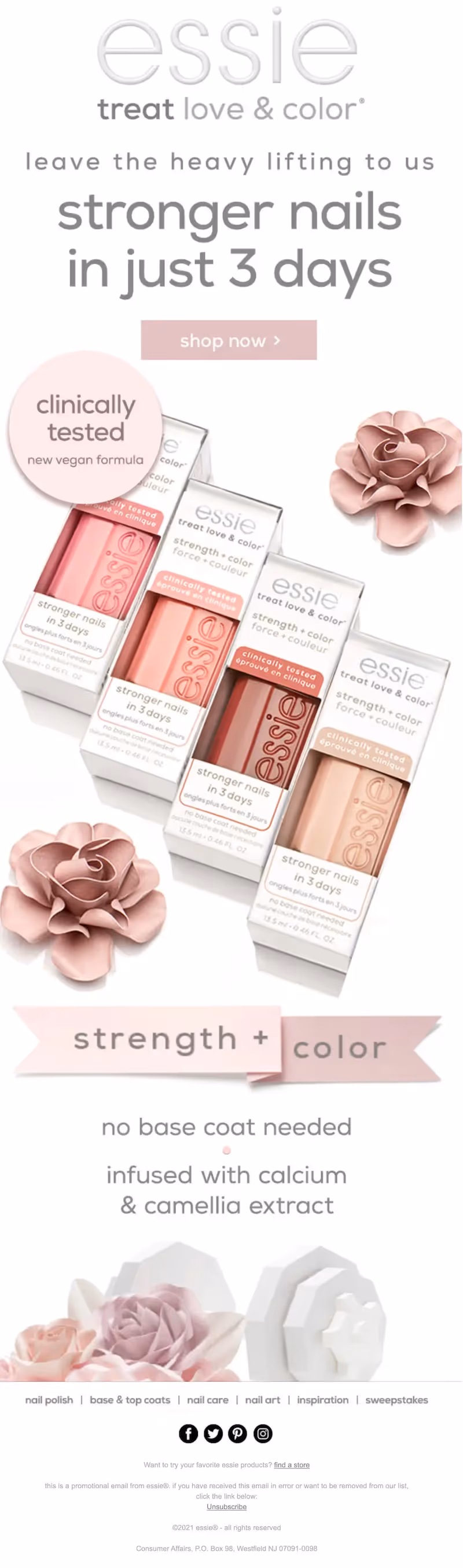 Essie email with unsubscribe link in the footer