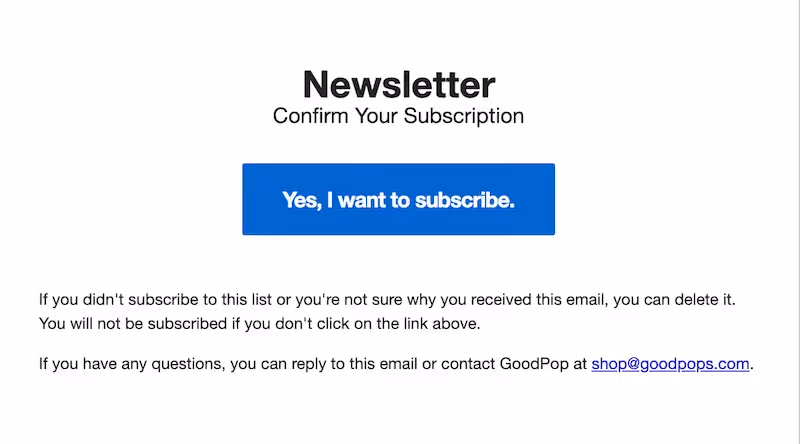 Double opt-in email example from GoodPop