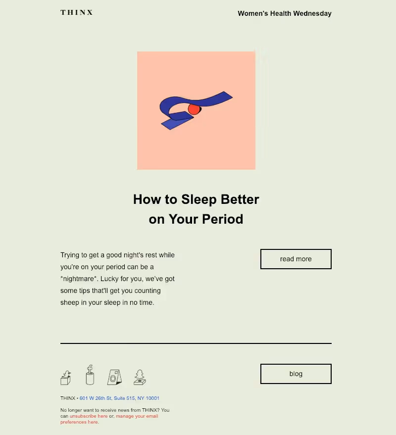 Thinx minimalist email newsletter