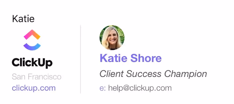 Email signature with logo and layout example from ClickUp