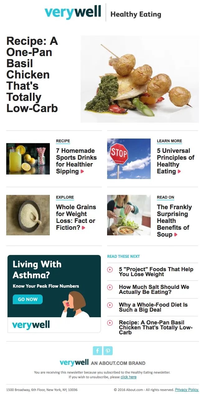 Verywell email used for A/B testing example