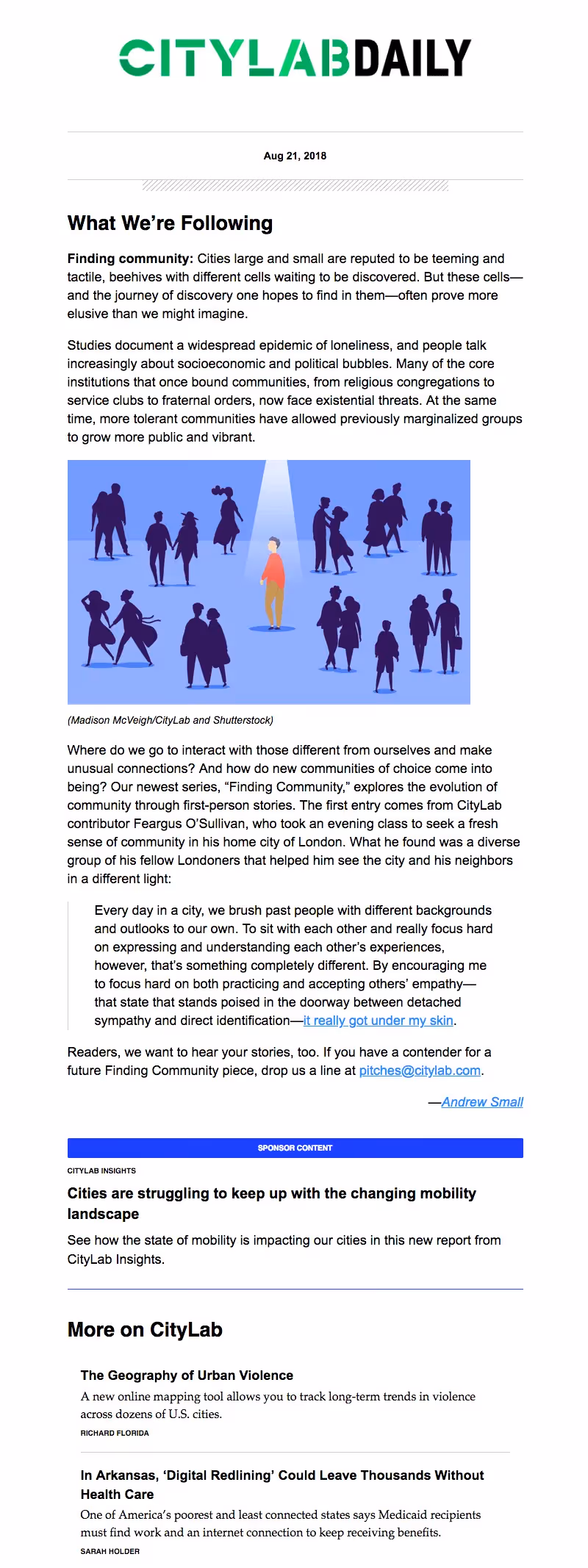 CityLab Daily email newsletter design diving straight into content