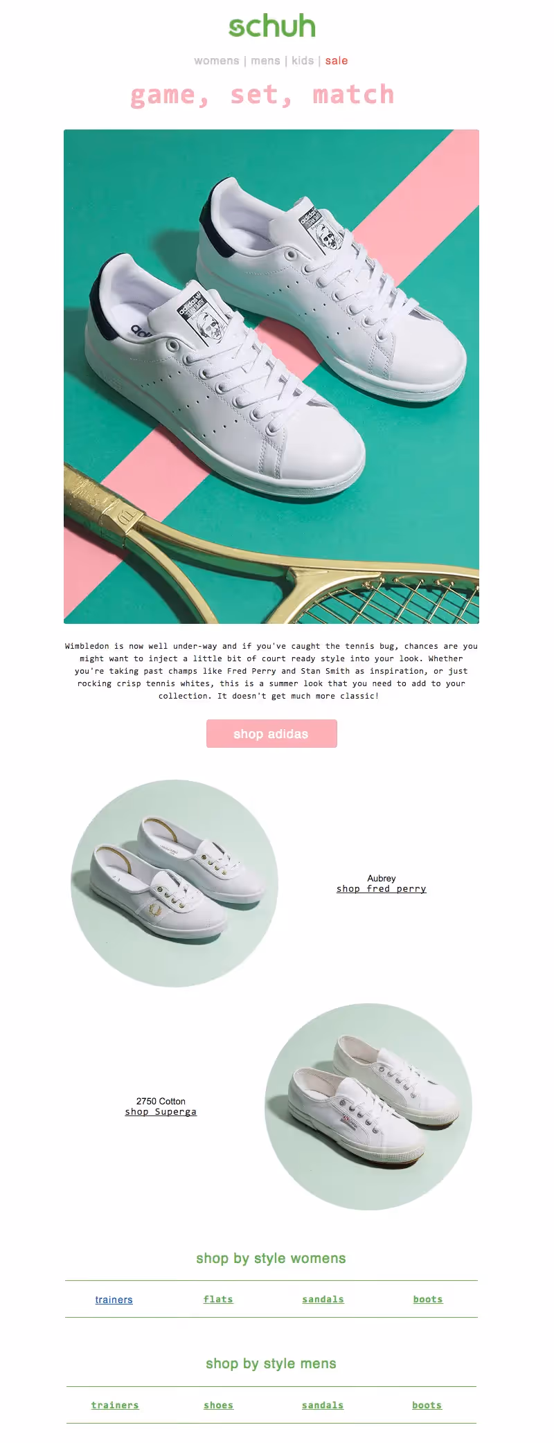Millennial pink email from Schuh