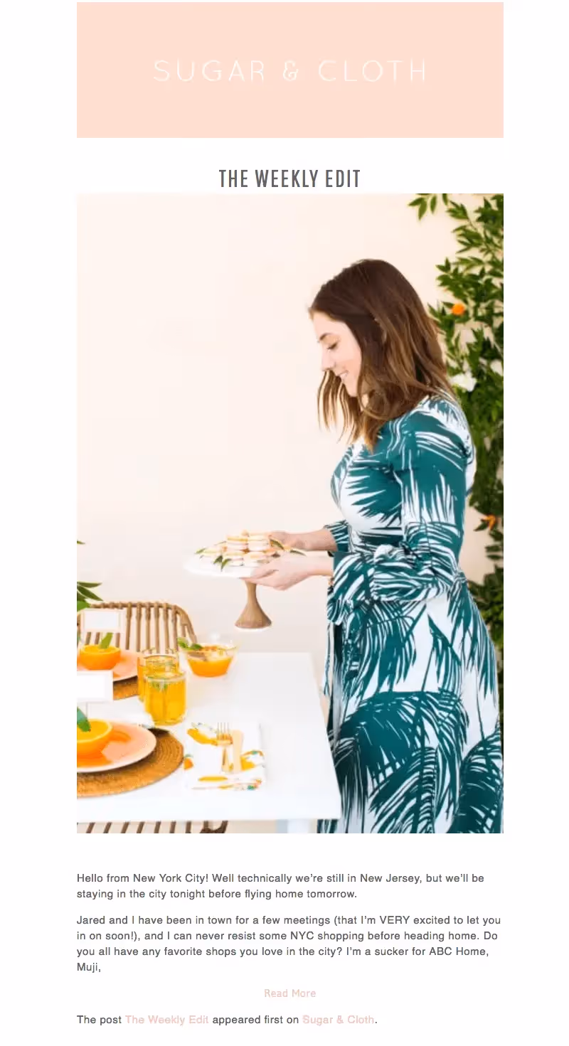 Millennial pink email from Sugar and Cloth