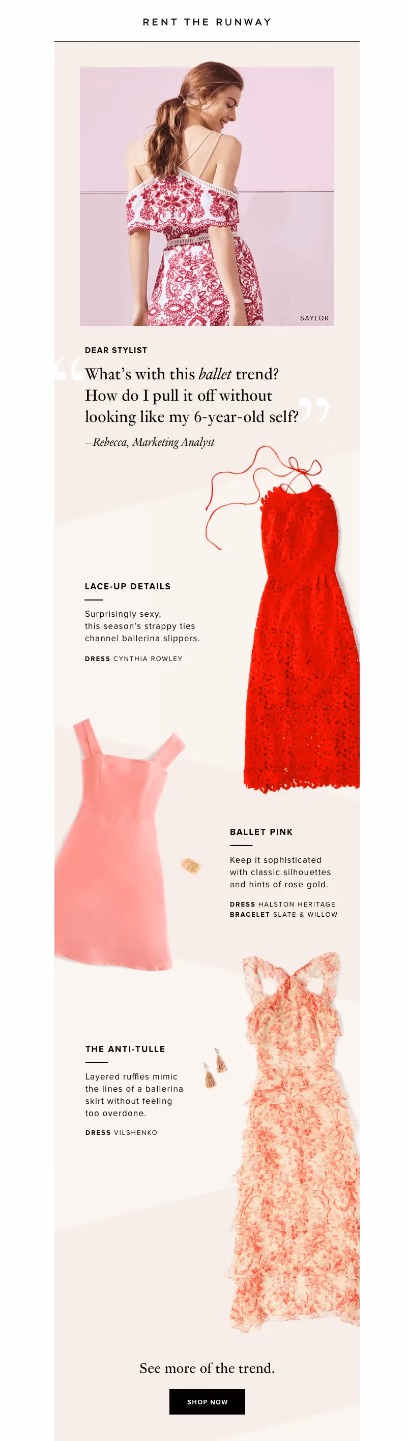 Millennial pink email from Rent the Runway
