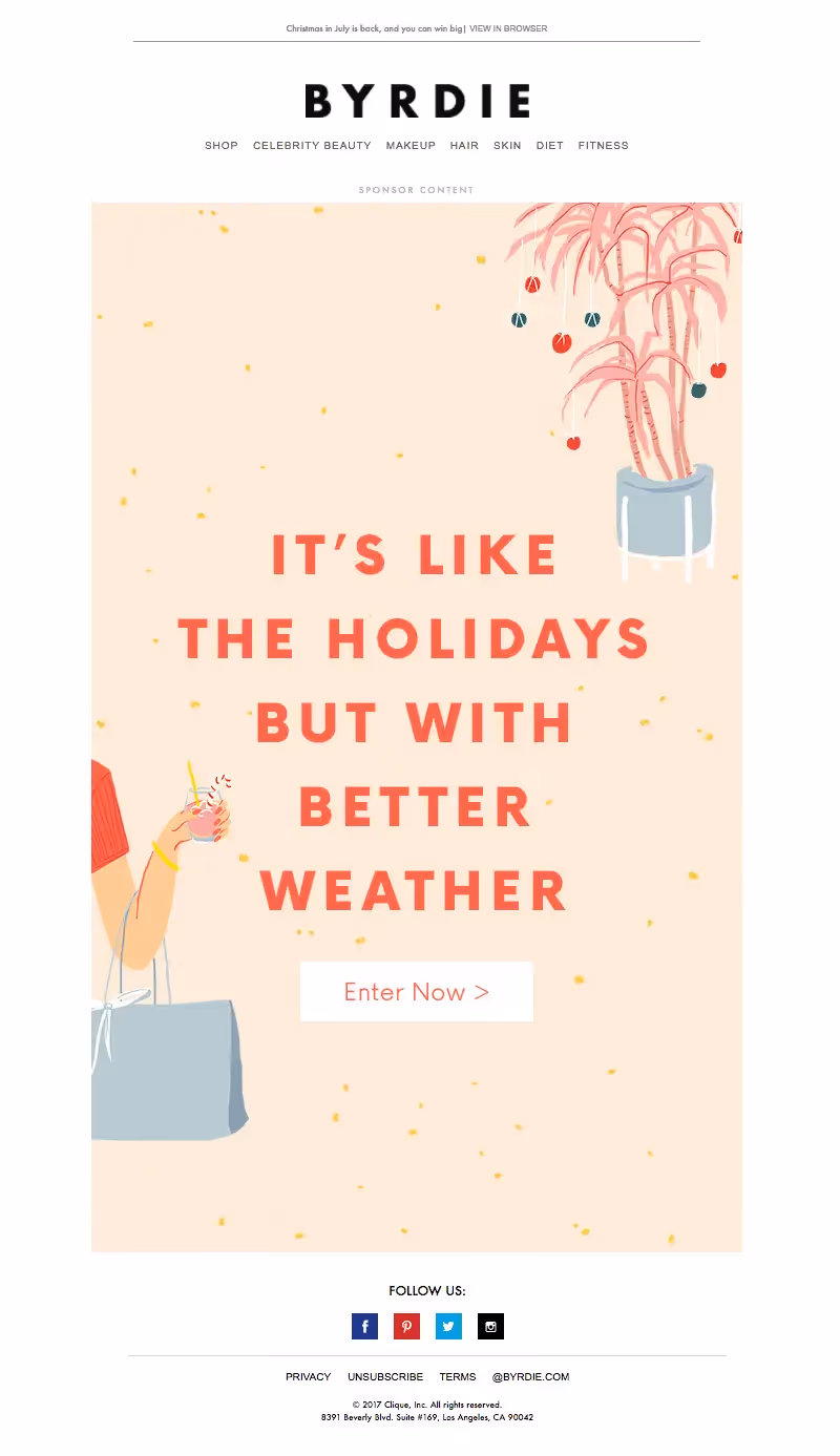 Millennial pink email from Byrdie