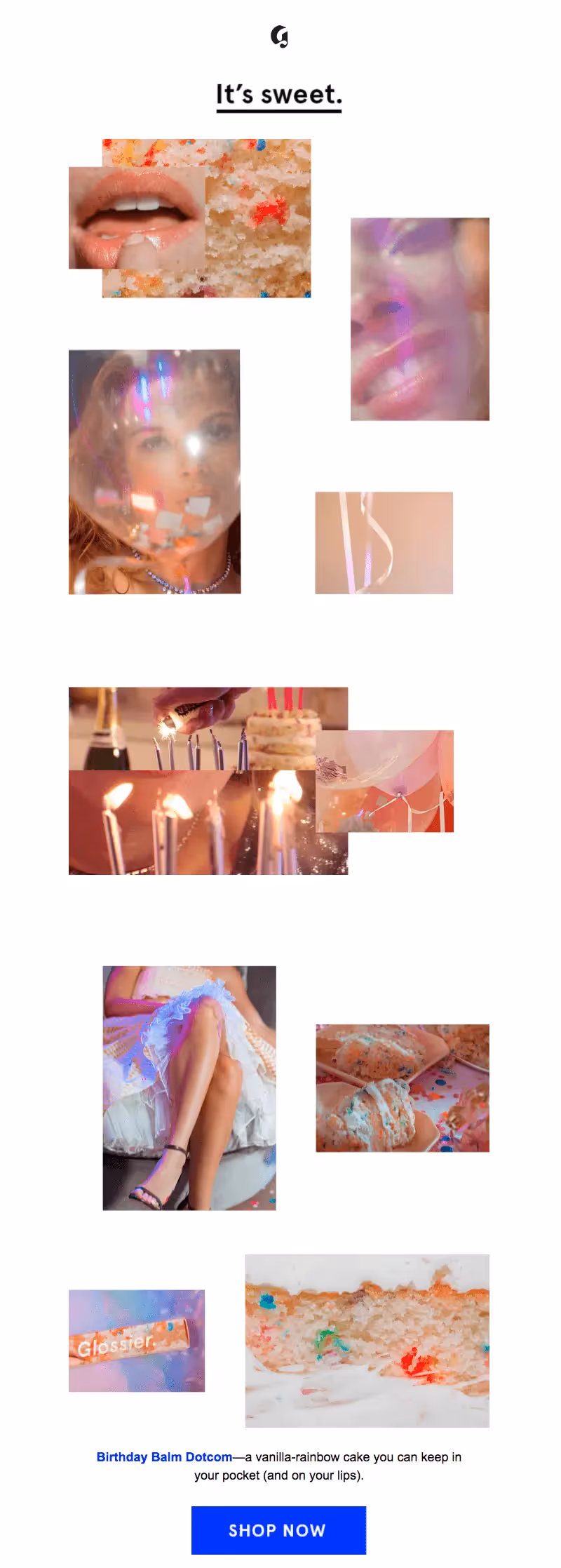 Millennial pink email from Glossier