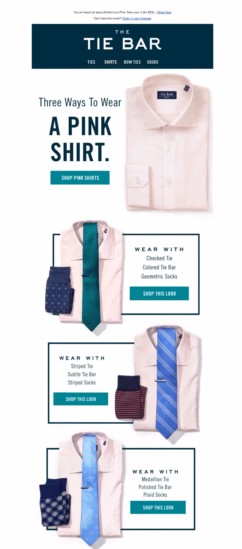 Millennial pink email from the Tie Bar