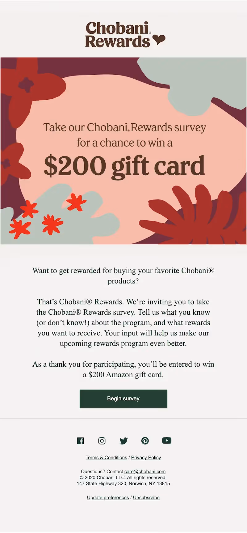 Get to Know Your Customers Day survey email from Chobani