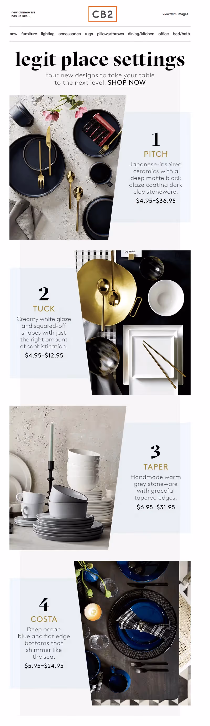 CB2 tableware email