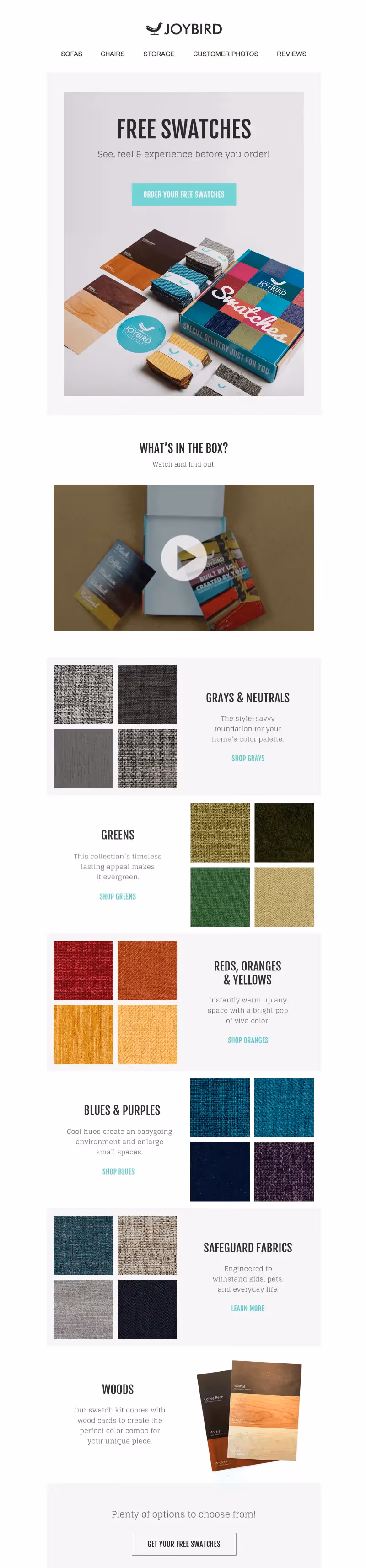Joybird swatch email