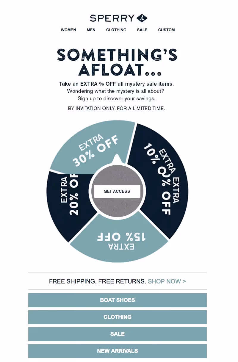 Mystery sale email from Sperry