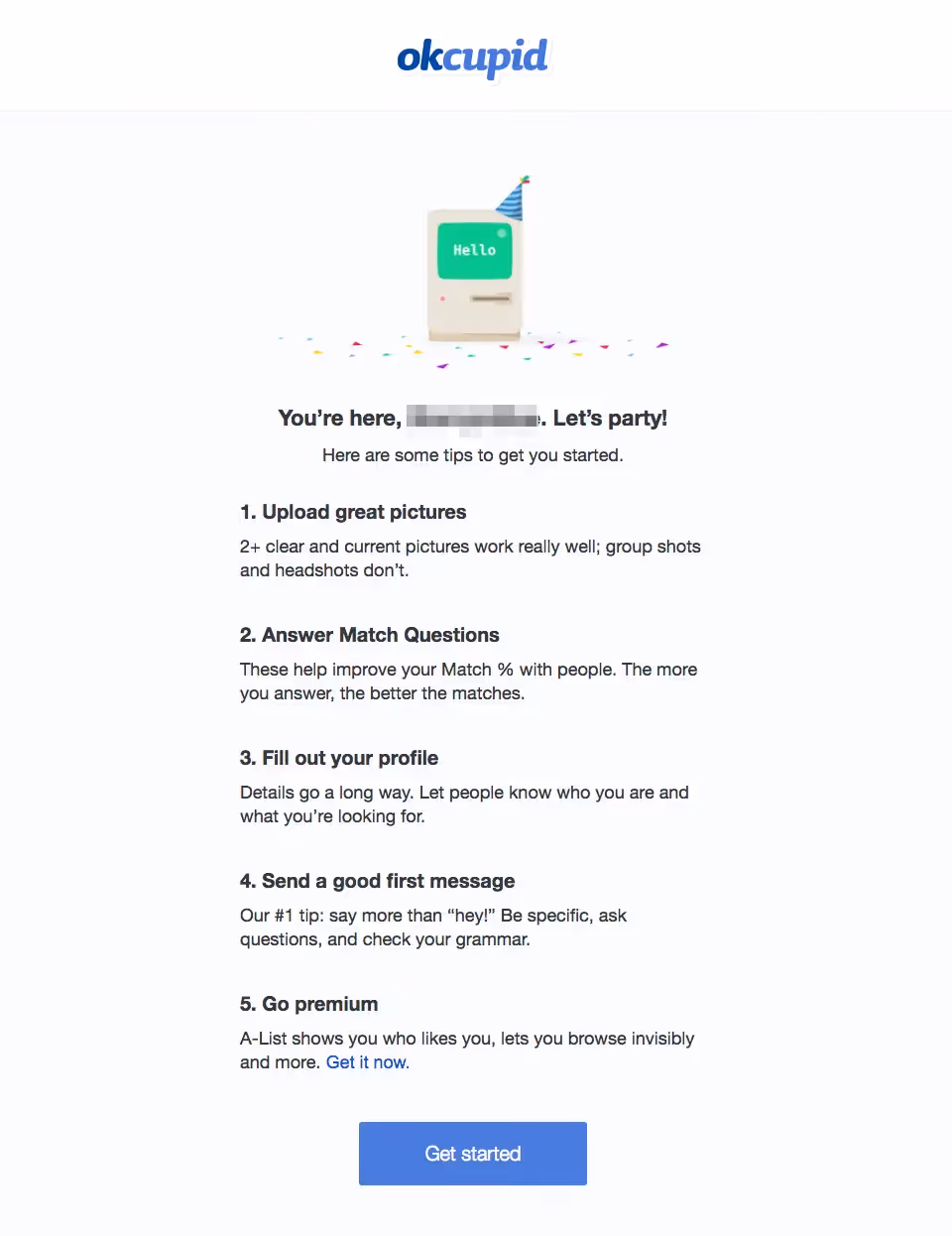 OkCupid welcome email design