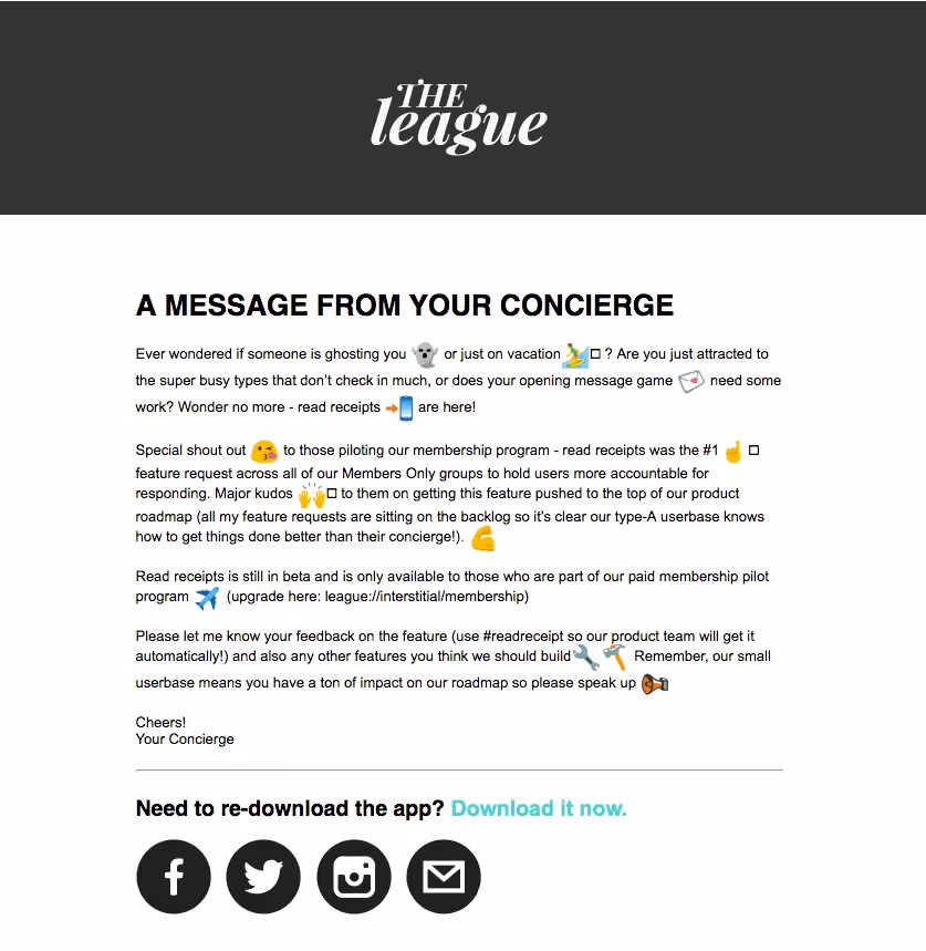 The League update email design