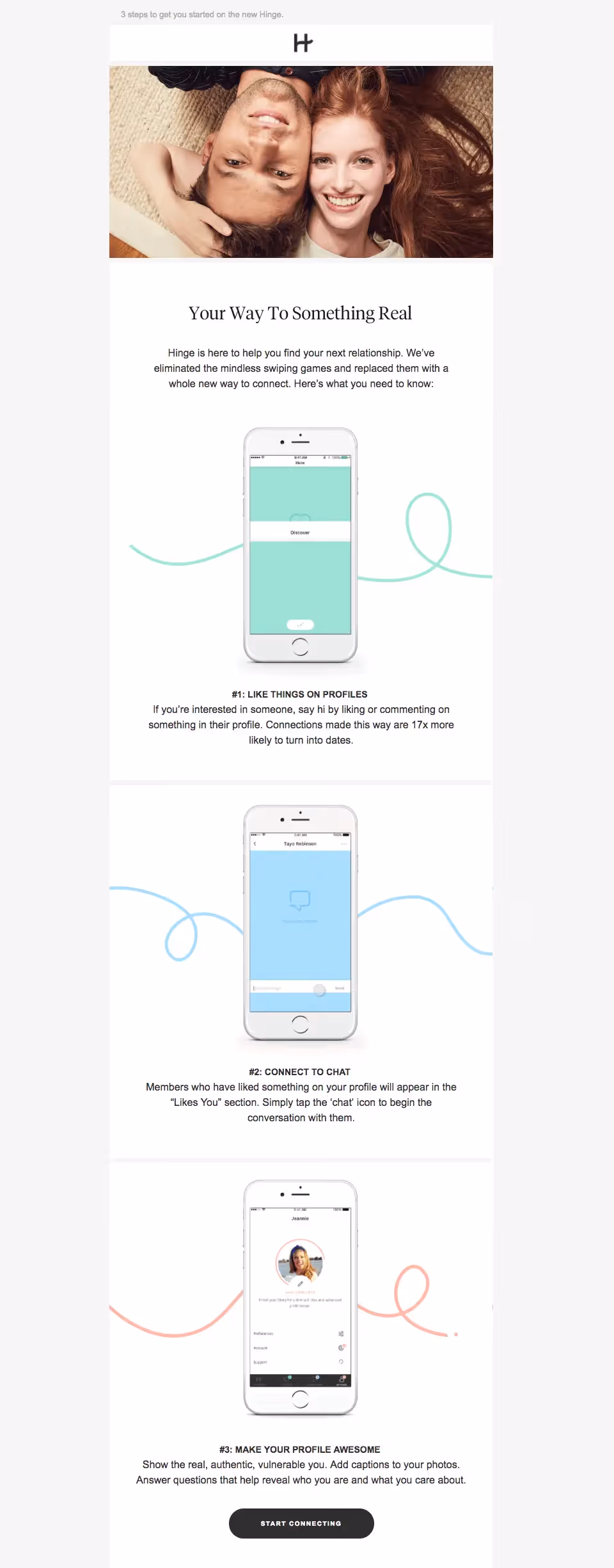 Hinge welcome email design