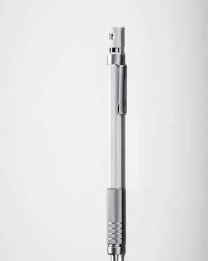 Minimalist mechanical pencil on white background symbolizing clean, simple email design examples with sleek and modern style.