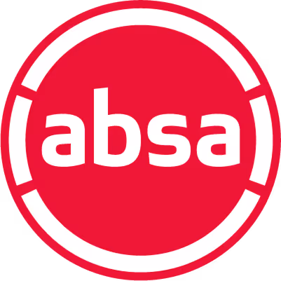 Absa Bank logo, featuring the word "absa" in lowercase white typography centered within a solid red circle.