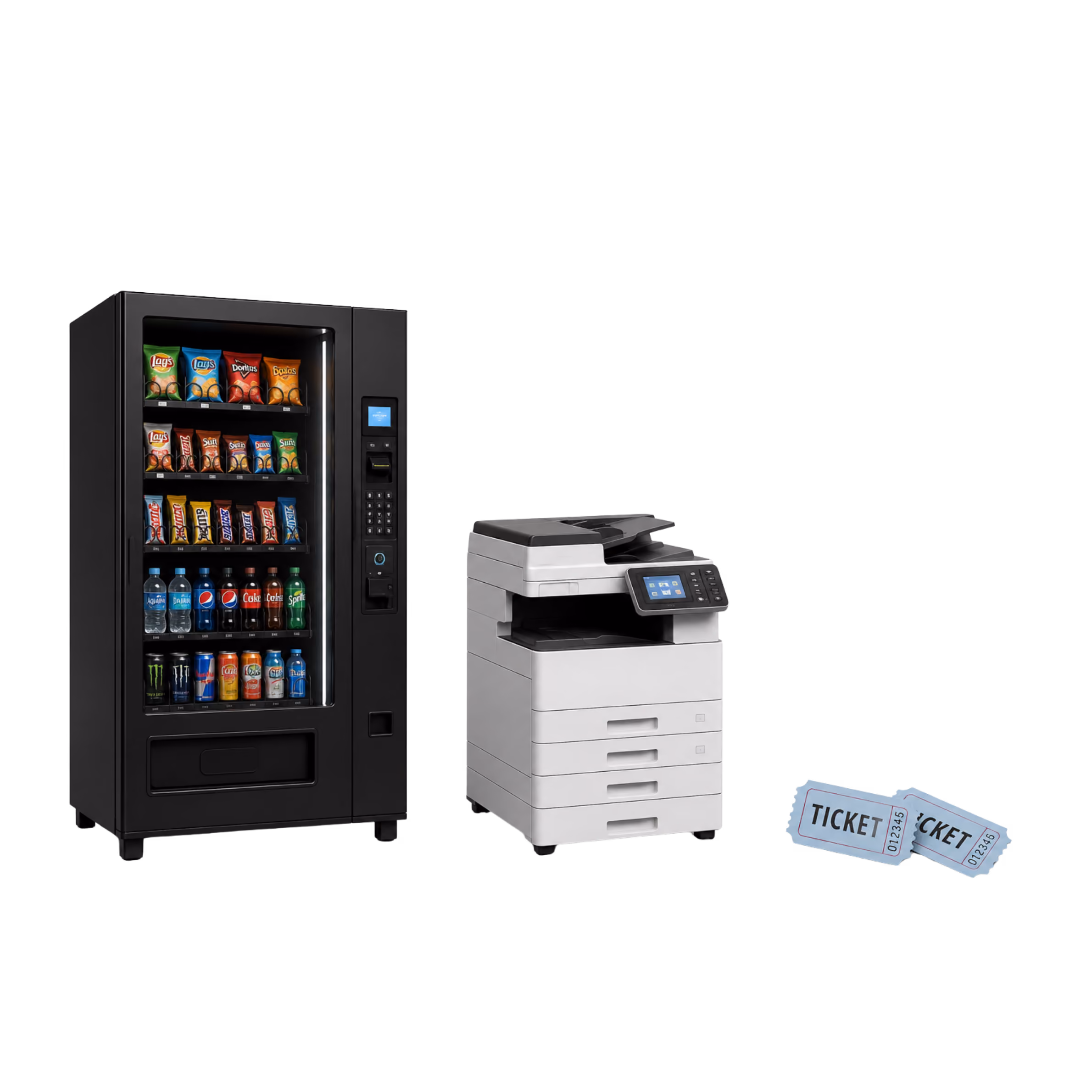 Illustration representing Sticitt's ability to integrate with existing school systems, including vending machines, print management, ticketing, and other third-party services.