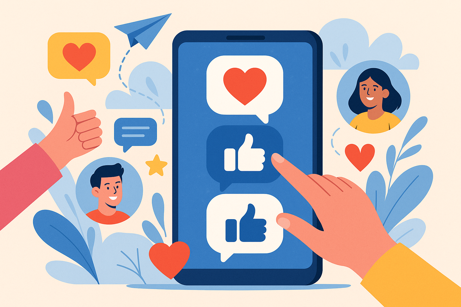 A flat-style digital illustration showing diverse people connected by chat bubbles, emojis, and digital icons, symbolizing how small online gestures create meaningful ripple effects in communication.