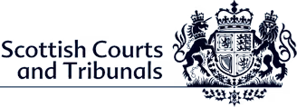 Scottish Courts and Tribunals logo featuring text and a detailed heraldic crest.