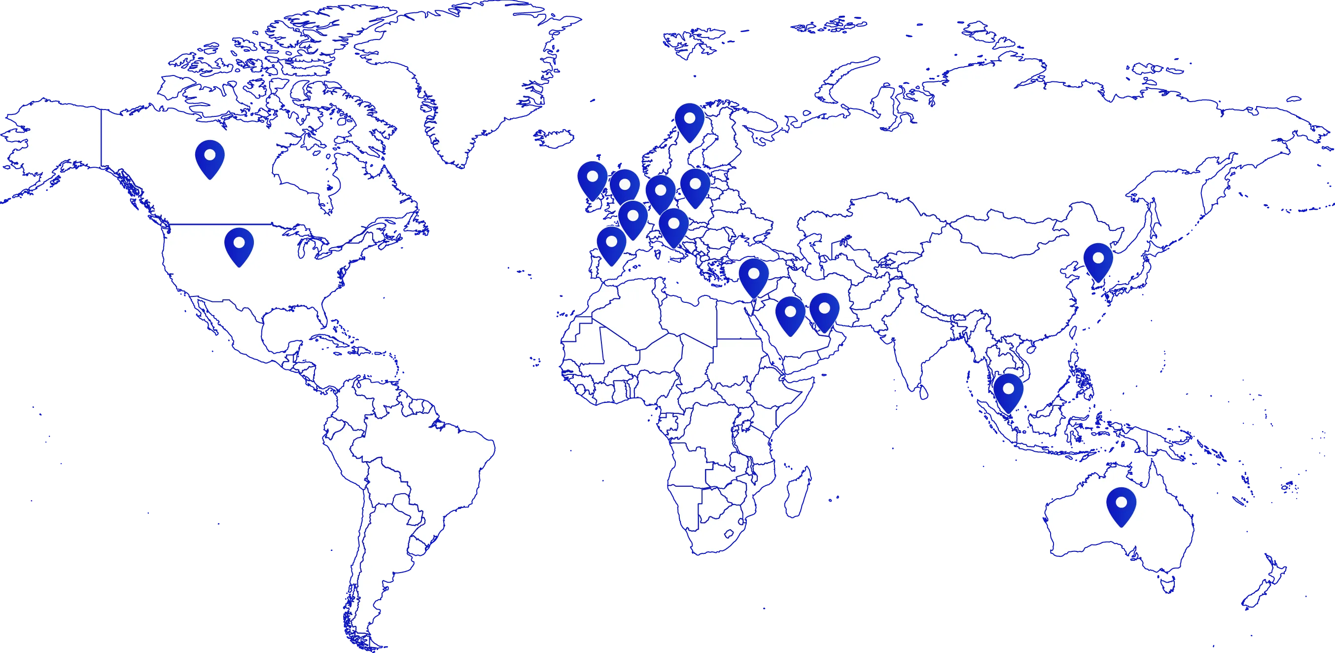 World map with pins showing locations of 50 Degrees clients