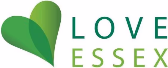 Green heart shape next to the words 'LOVE ESSEX' in uppercase letters.