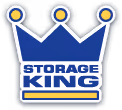 Logo of Storage King featuring a blue crown with three points and the text 'Storage King' in bold letters beneath it.