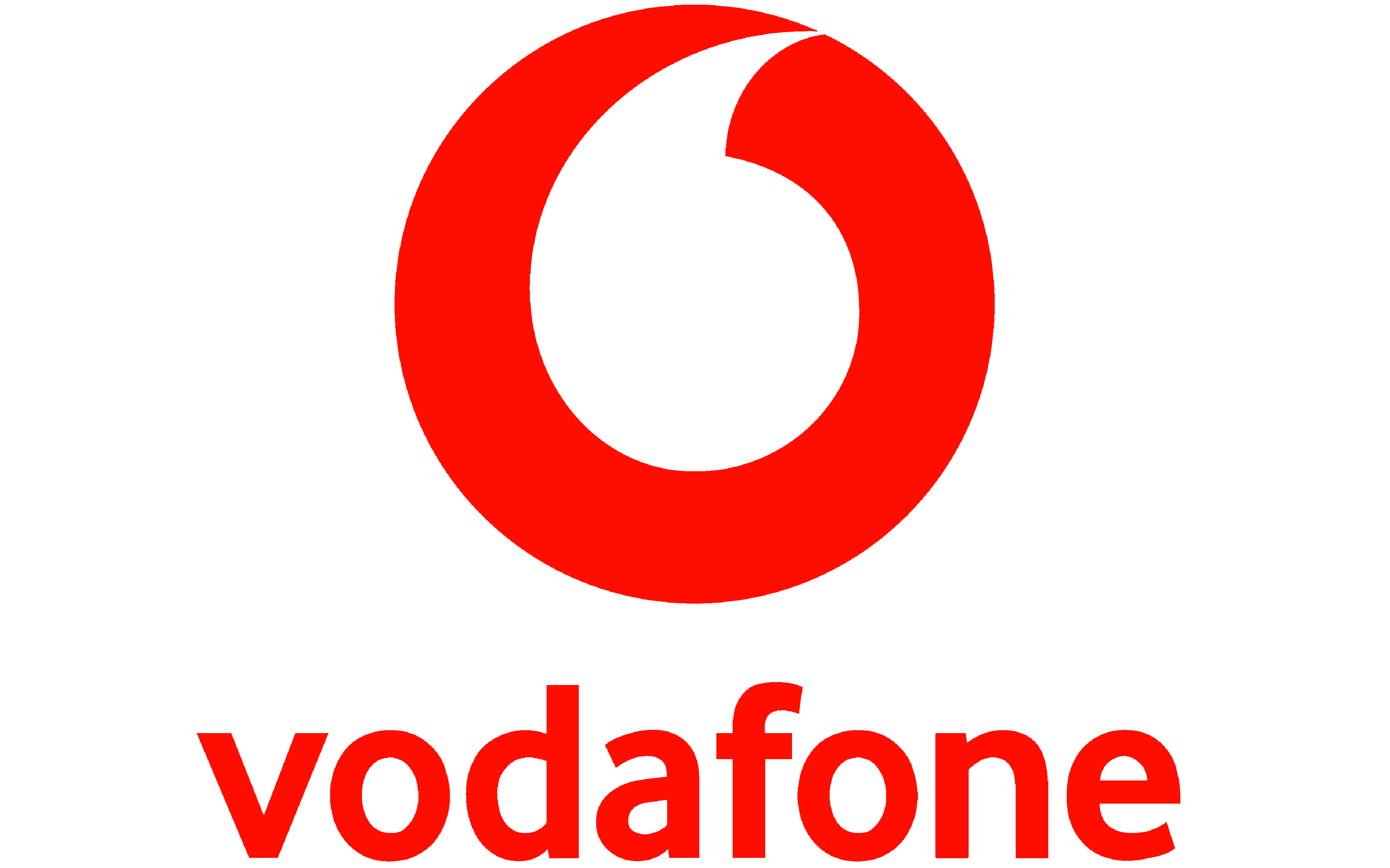 Vodafone logo with a red circular speech mark above the lowercase red text 'vodafone'.