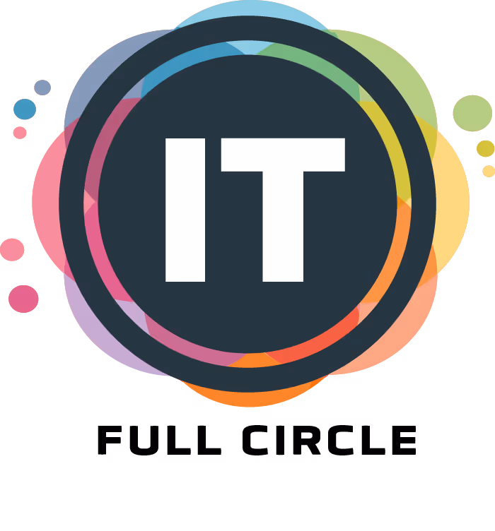 IT Full Circle logo with white IT letters inside a dark circle surrounded by overlapping colorful circles.