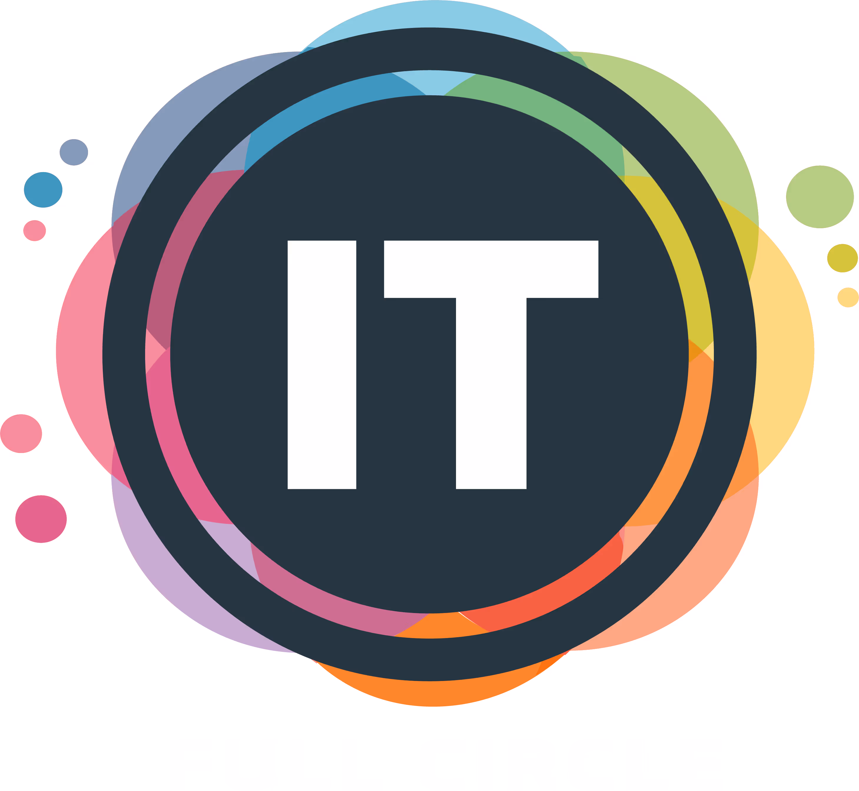Circular logo with white letters 'IT' in the center surrounded by overlapping colorful translucent circles.