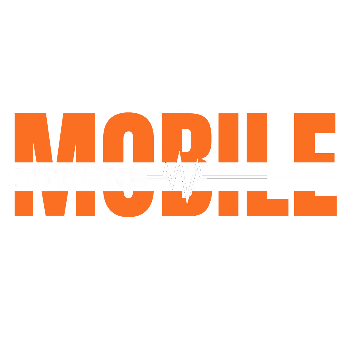 Logo with the word 'MOBILE' in large orange letters and 'LIFELINE' in smaller white letters with a heartbeat line splitting the words.
