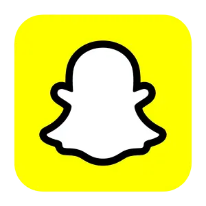 White Snapchat ghost icon on a yellow rounded square background.