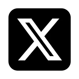 White stylized letter X on a black square background.
