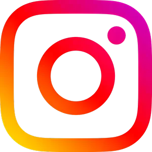 Instagram logo with gradient colors from yellow to red to purple on a transparent background.