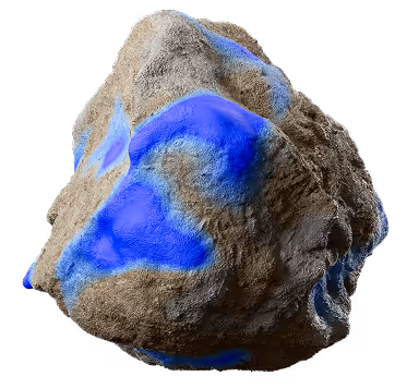 A rock with blue paint on it.