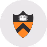 Princeton University shield with an open book and the motto 'Dei Sub Numine Viget' above a black chevron on an orange background.