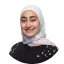 Smiling woman wearing a light-colored hijab and a gray top against a white background.