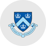 Columbia University shield with three crowns on blue and white background.