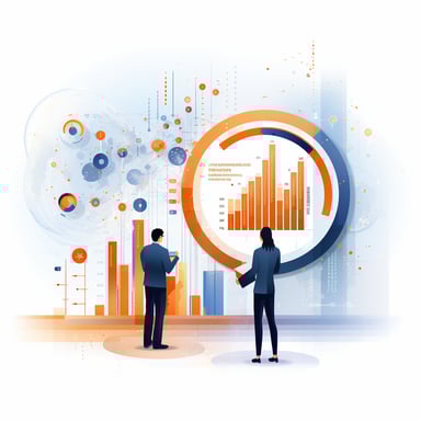 A wall displays a large third-party security dashboard, with two people reflecting on the outcome.