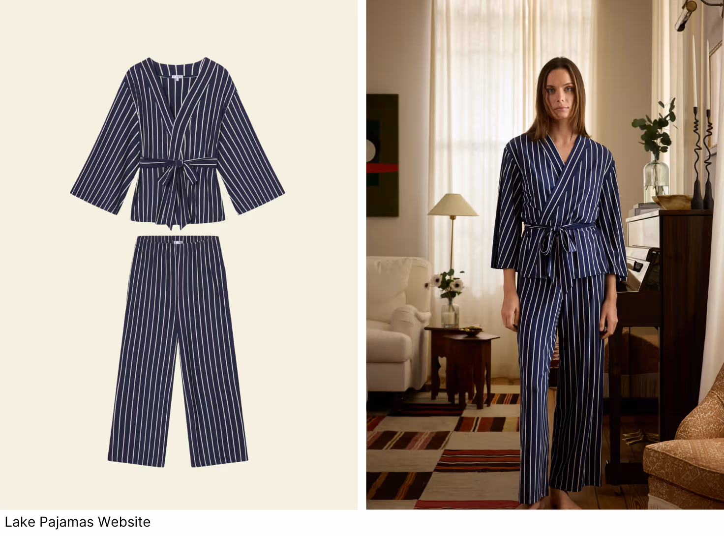 Lake Pajamas DreamModal Kimono Set in English Navy Stripe