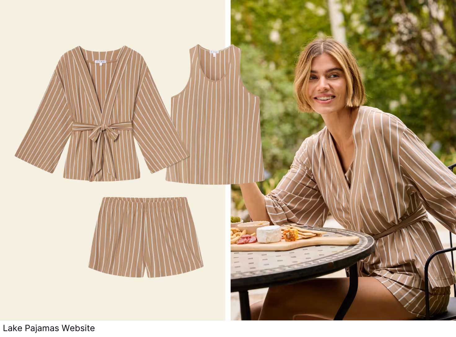 Lake Pajamas DreamModal Kimono Shorts Bundle in Sandstone Stripe