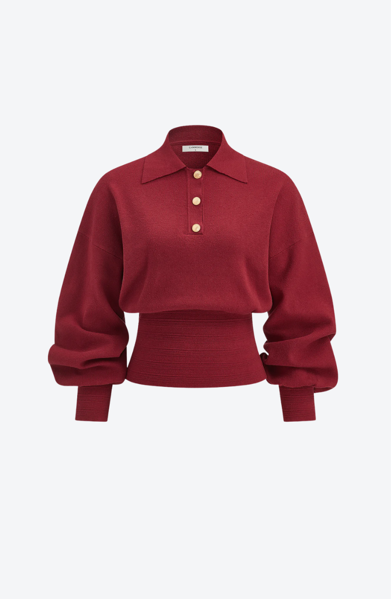 Polo Collar Buttoned Knit Sweater