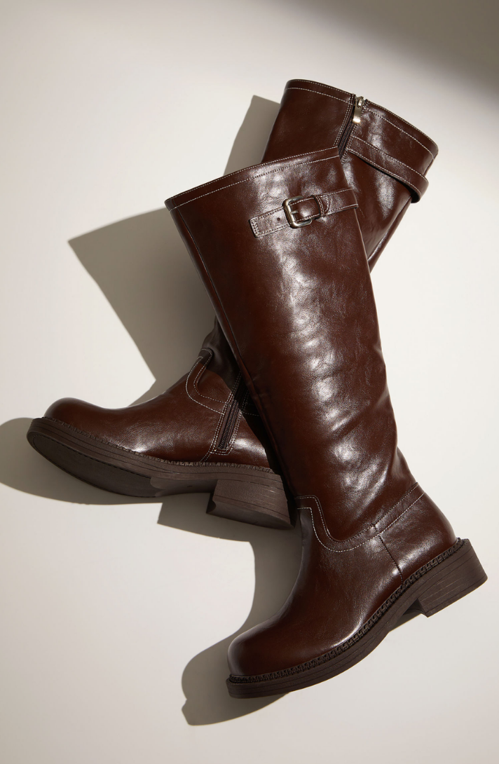 Buckle Chunky Heeled Knee High Boots