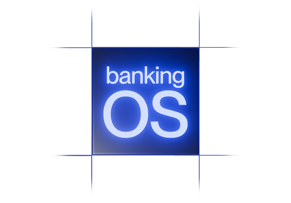 The Banking OS mark, lit in blue on a grid of light lines