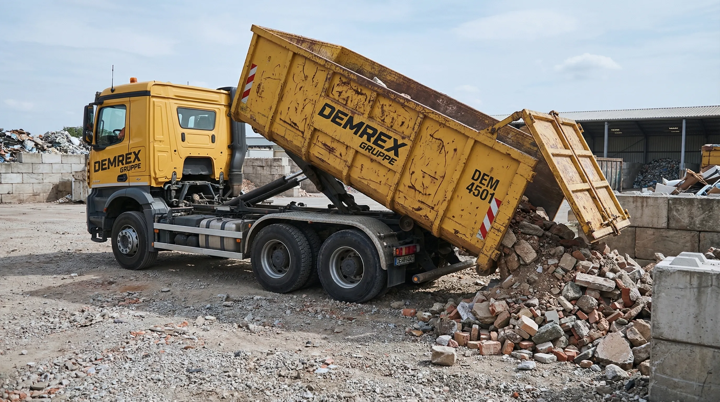 Abtransport von Bauschutt mit Containerfahrzeug