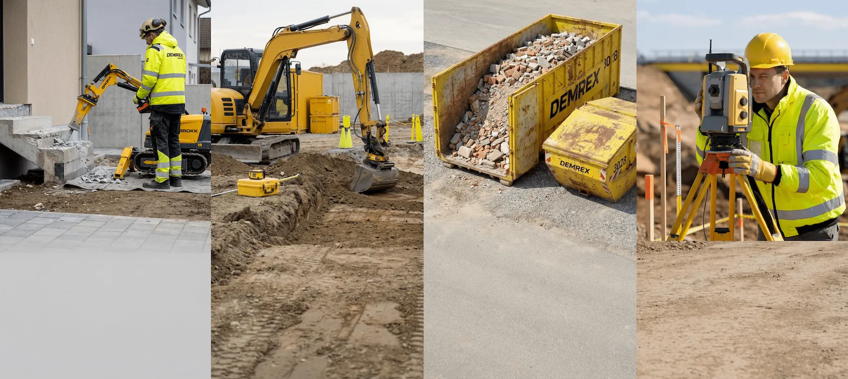 Abbruch, Erdarbeiten, Bauschuttentsorgung und Vermessung auf Baustelle