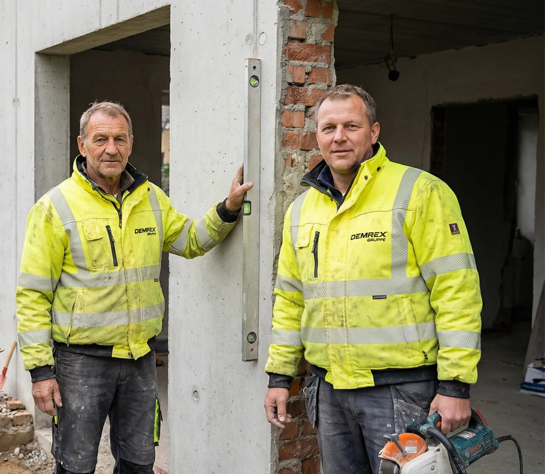 Team eines Abbruchunternehmens auf Baustelle