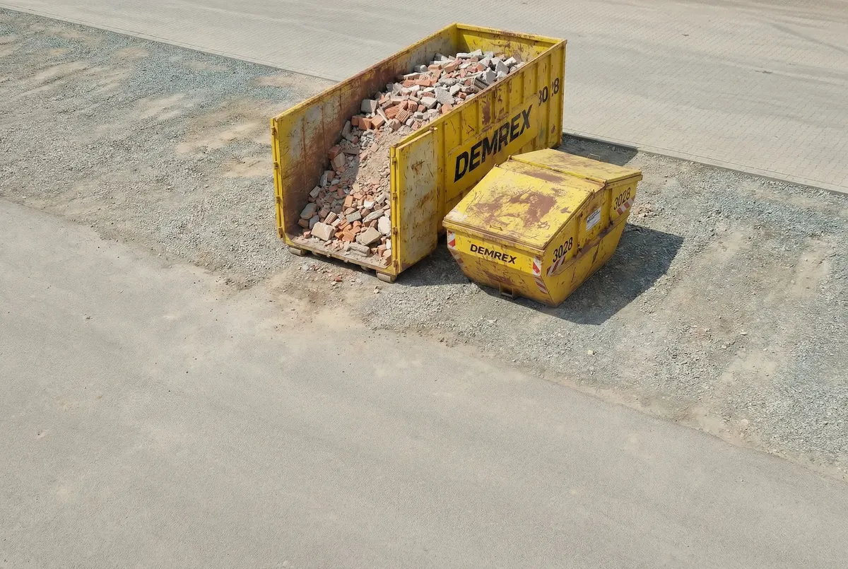 Bauschuttcontainer mit Abbruchmaterial zur Entsorgung