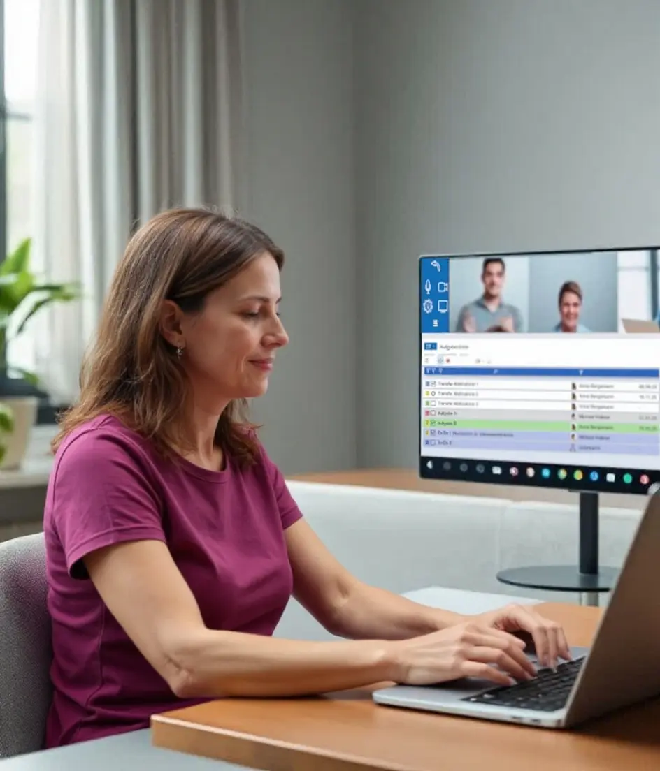 Frau mit CAI World Tools vor einem Laptop